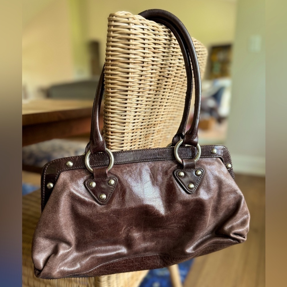 HOBO Brown Weathered Leather Significant Hardware Shoulder Bag